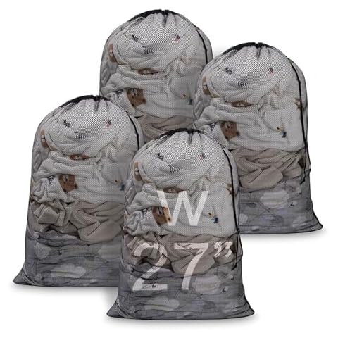 Meowoo Large Mesh Laundry Bag, 27×36inch Heavy Duty Mesh Laundry Bags Drawstring Lockable, Laundry Hamper Liner, Machine Washable, for Travel,Storage, Sports Factories, Dorms, Black 4pcs Cover