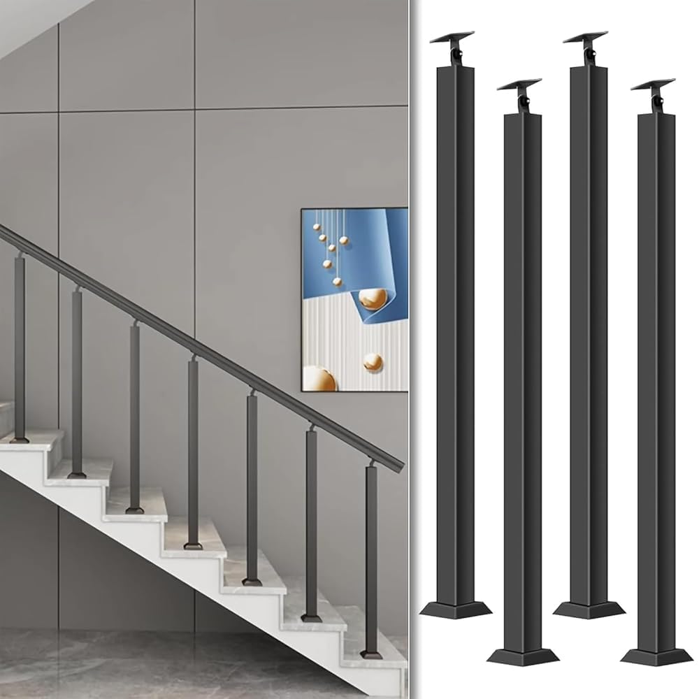 LQSYBHD Square Stair Baluster Posts- 270°Adjustable Metal Railing Spindles with Flat Bracket Base and Screws Kits, Iron Are Suitable for Deck, Balcony Indoor Outdoor Deco(Size:3.28ft/100cm,Color:4Pcs)
