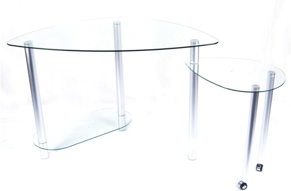 Clear Glass Computer Desk with Extensoin Table and Tower Stand