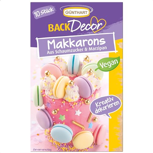 Günthart BackDecor 10 bunte Makkarons vegan in fünf verschiedenen pastellfarben erhältlich rosa gelb grün blau lila 1er Pack (25 gr)