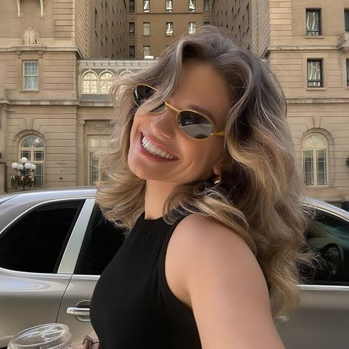 Retro Oval Sunglasses for Women Men Vintage Trendy 90s Gold Metal Frame Sun Glasses UV400 Protection Shades3