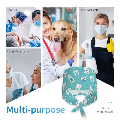 Image of Working Cap Scrub Cap with Sweatband Adjustable Unisex Women Tie Back Hat Nurse Surgical Caps