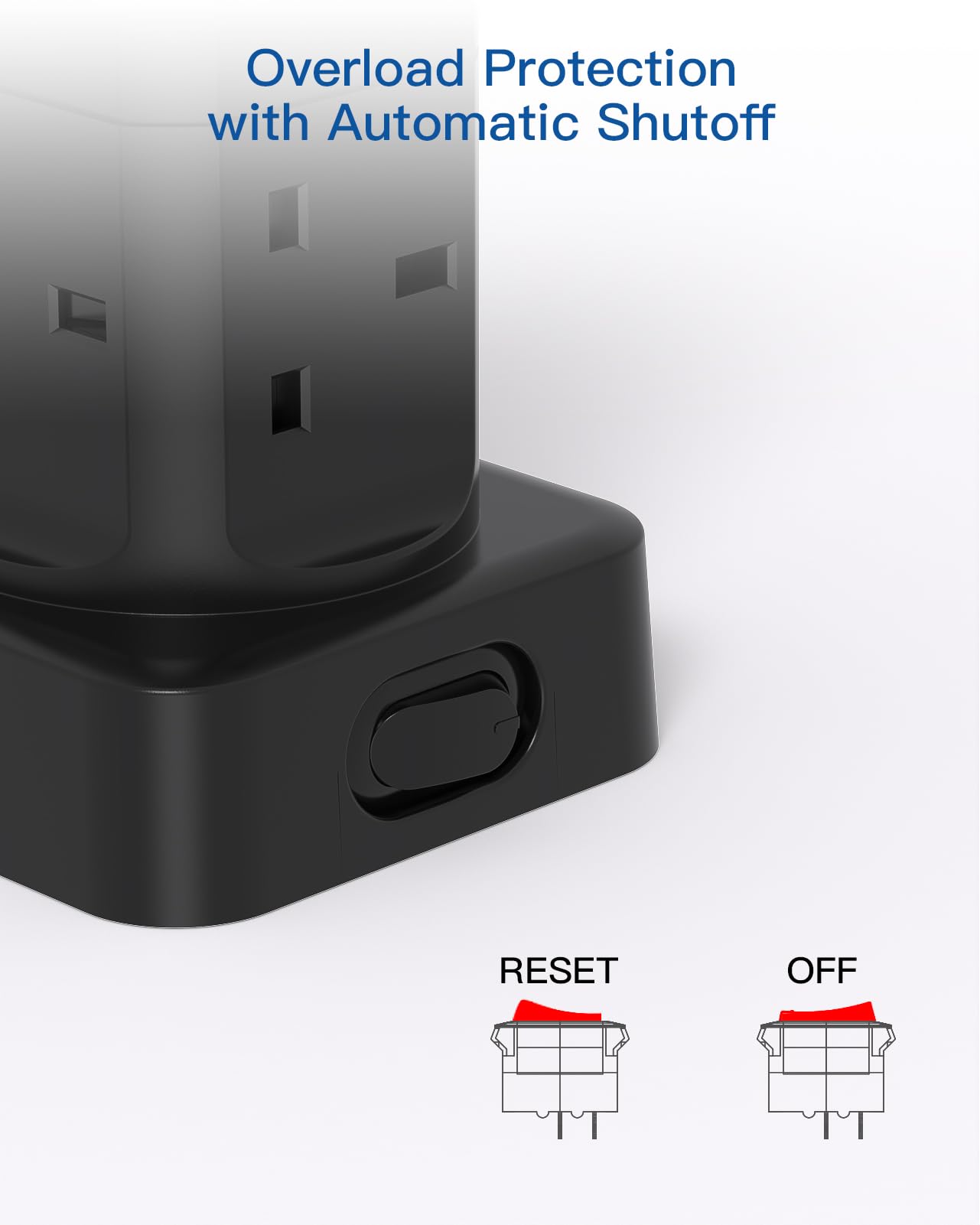 Tower Extension Lead with USB Slots, (13A 3250W), 8 Way Multi Plug Extension Tower & 4 USB Ports (2 Type C), 1.8M Extension Cable, Extension Lead tower for Home Office School Supplies (Black) — view 7