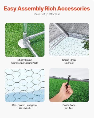 VEVOR Large Metal Chicken Coop, 9.8x13.1x6.5 ft Large Walk in Chicken Runs for Yard with Cover, Hen House Enclosure with Security Lock, Outdoor Duck Rabbit Cage Poultry Pen for Backyard, Farm, Yard