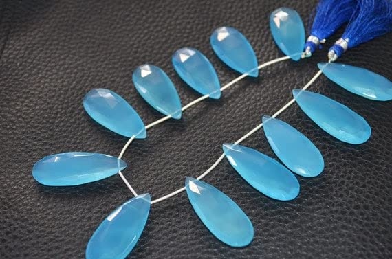 Blue az Chalcedony large pear faceted LKBEADS fils perles pour création bijoux