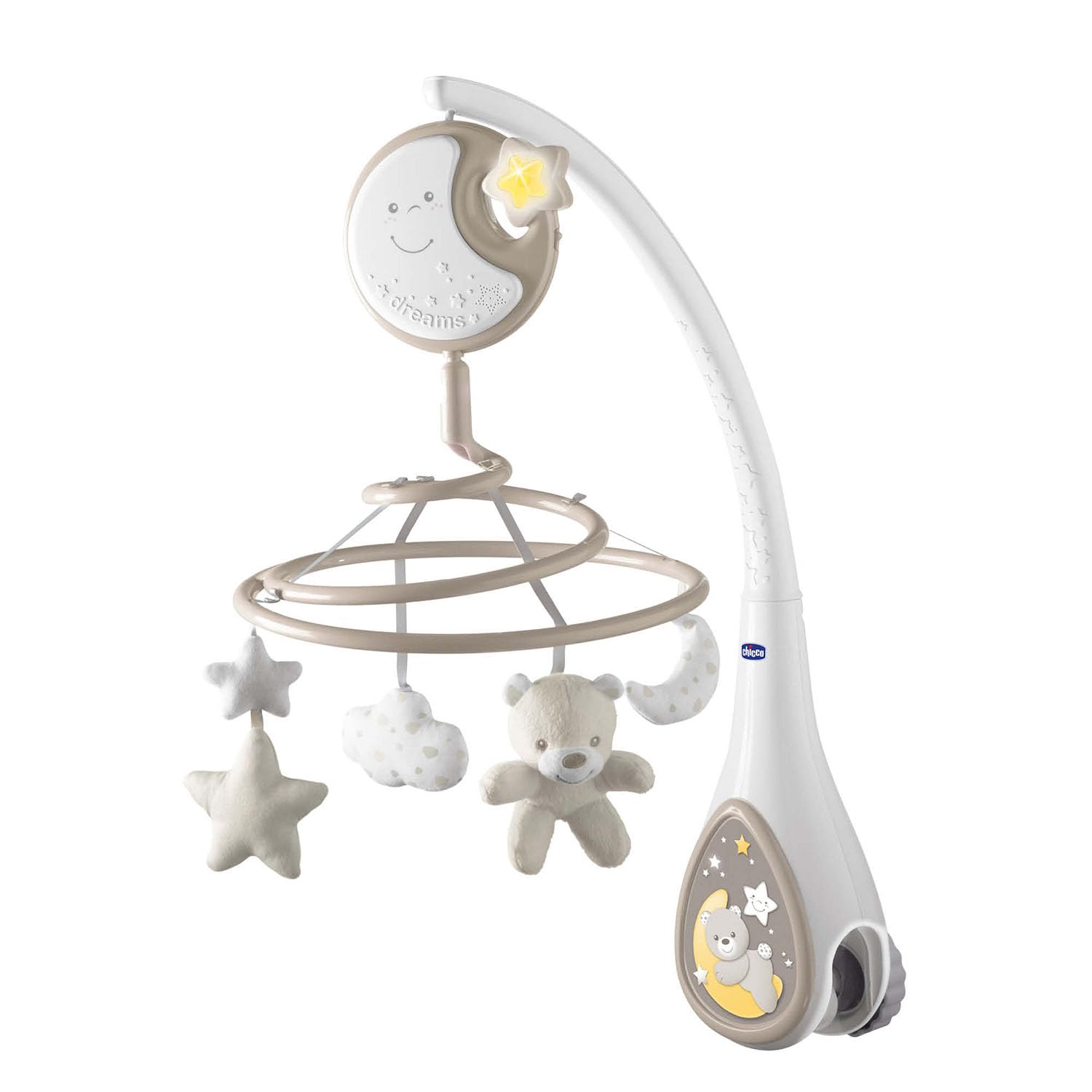 Chicco Next2Dreams Giostrina Neonato 3in1 con Carillon Elettronico per Culla e Lettino, Compatibile con Culla Chicco Next2Me, con Effetti Sonori, Proiettore di Luce Soffusa, Musica - 0+ Mesi, Neutro
