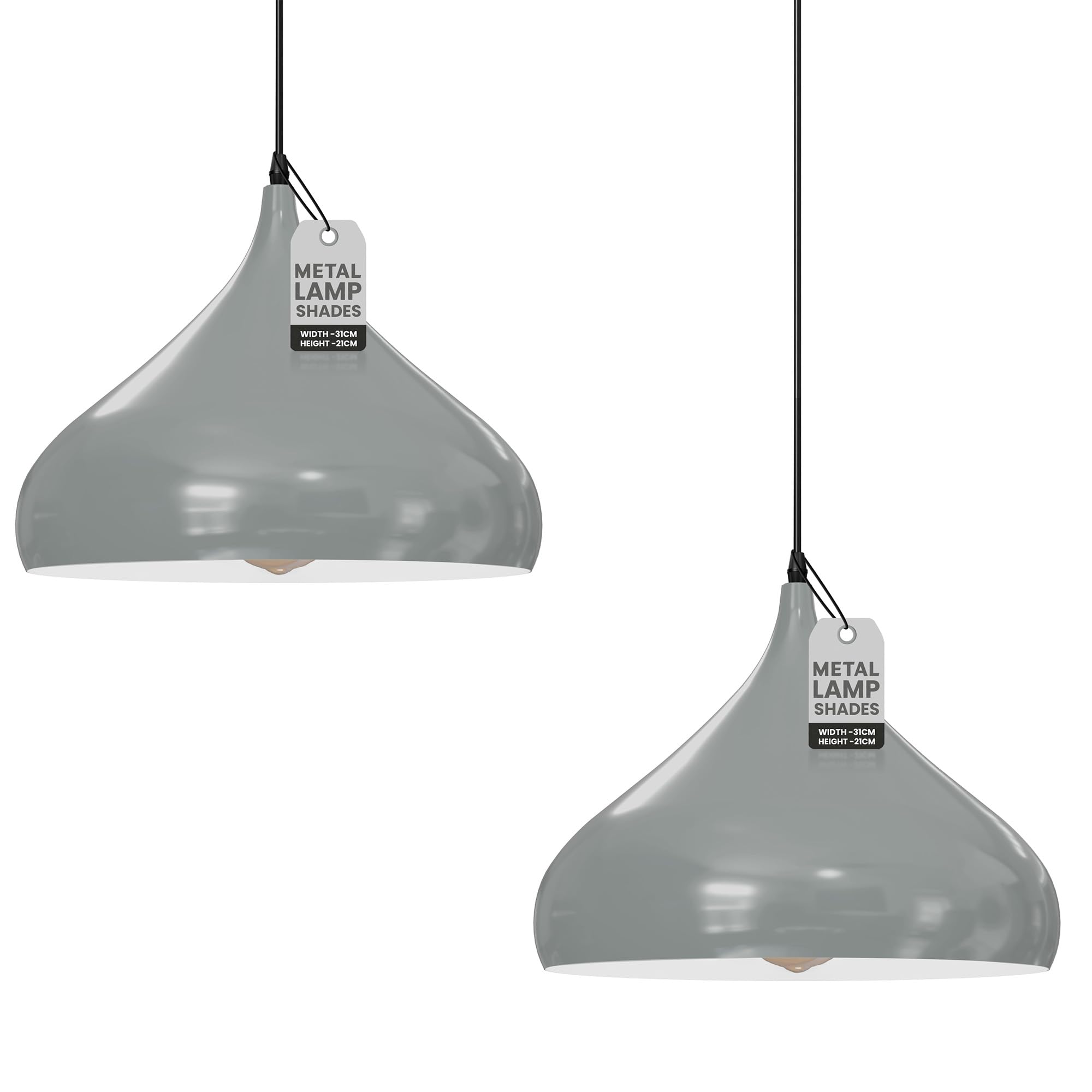 LEDSone Metal Lamp Shades Living Room Ceiling Pendant Light Shade 31.5cm Easy Fit Lampshades Only for Industrial Ceiling Light Fitting Bedroom, Kitchen, Grey, 2-Pack