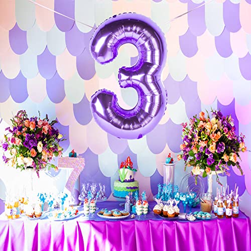 Image of 40 Inch Purple number Helium Foil Birthday Party Digit Balloons (Purple 3)