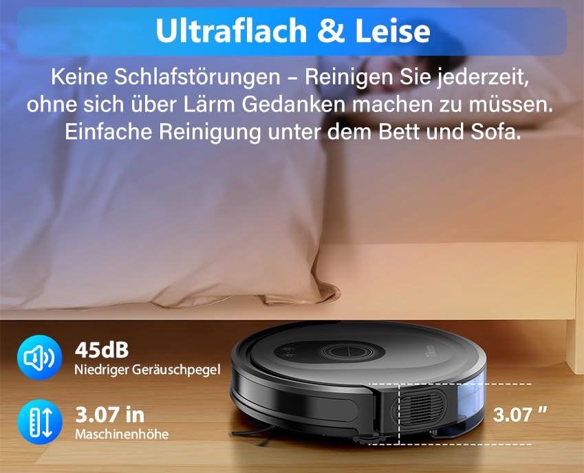 Tikom Saugroboter mit Wischfunktion 2 in 1, G8000 Max Staubsauger Roboter, 5000Pa Starke Saugkraft Roboterstaubsauger, Selbstaufladend, WLAN, 150Mins Max, Ideal für Tierhaare, Teppich, Hartboden – Bild 6
