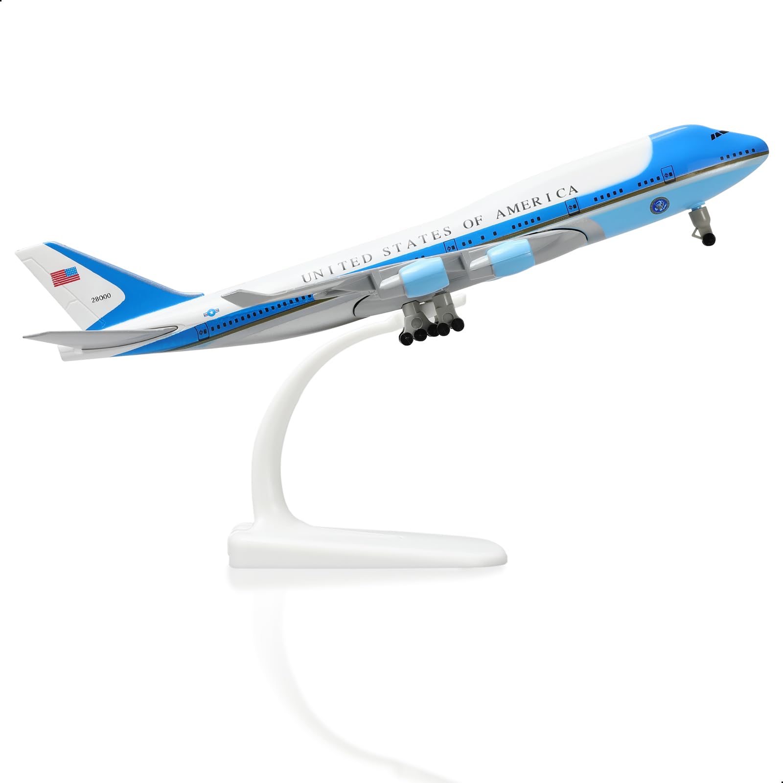 Air Force One 1/300 - Modellino di aereo in metallo Die-Cast con supporto per Boeing747 VC-25A in lega (8,3 pollici), regalo per appassionati di aviazione, collezione di display desktop