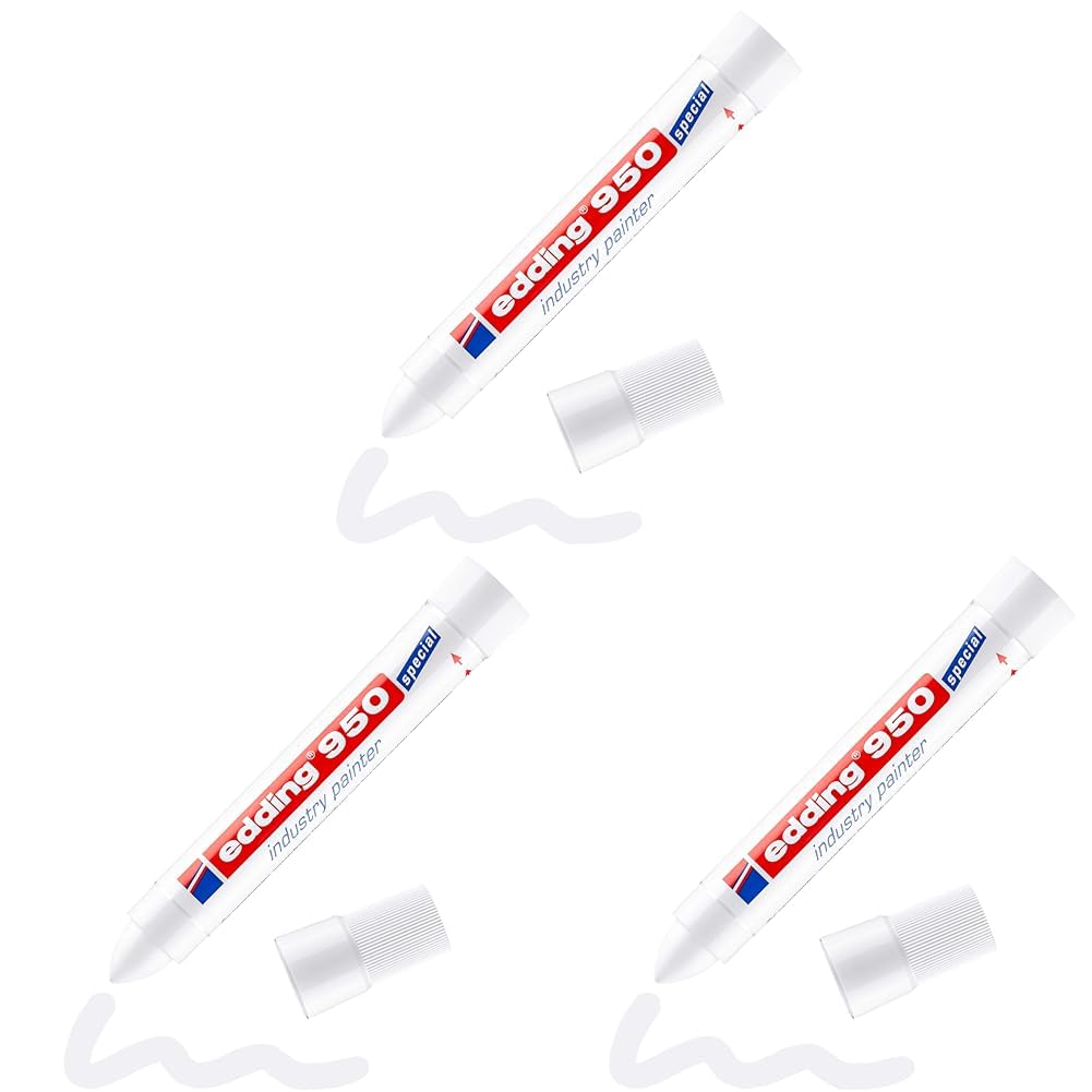 edding 950 Industrie Pastenmarker - weiß - Packung mit 1 Stift - Rundspitze 10 mm - Marker zum Beschriften von Metall, Stein, Holz - raue oder nasse Oberflächen - permanent, wasserfest (Packung mit 3)