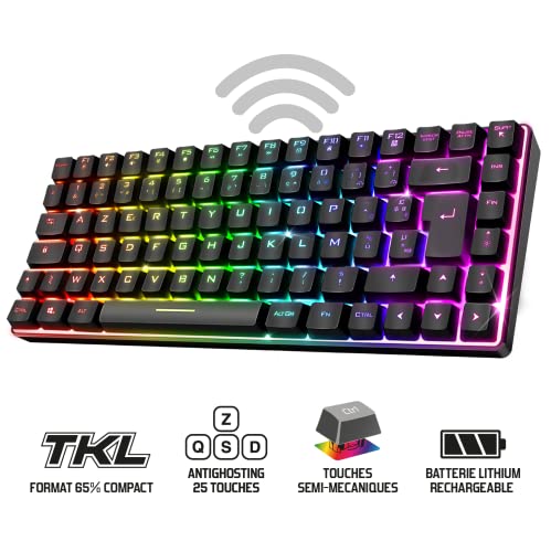 Spirit Of Gamer | Clavier Gamer sans Fil & Bluetooth RGB | Clavier TKL AZERTY Compact 65% | Touches Semi-Mécanique Rétroéclairé Dont 25 Anti-Ghosting | Compatible PC Gaming, Smartphone & Tablette – Image 3