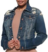 BessCops Denim Jacket for Women Spring Long Sleeve Classic Distressed Butterfly Jean Trucker Jackets