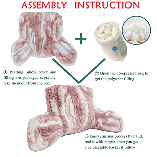 Bytide Do-It-Yourself Jacquard Rabbit Faux Fur Backrest Reading Bed Rest Pillow With Arms For Sitting In Bed, Removable Cover And Filling Seprated Set, Need Assembly, 20" X 18" X 17", Pink White #TOP1