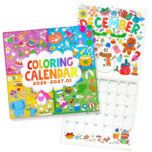 DoodleDoo Coloring Calendar 2026 Coloring Wall Calendar for Kids Monthly Calender 12 Months January to December Home School Classroom Family Use (2026)