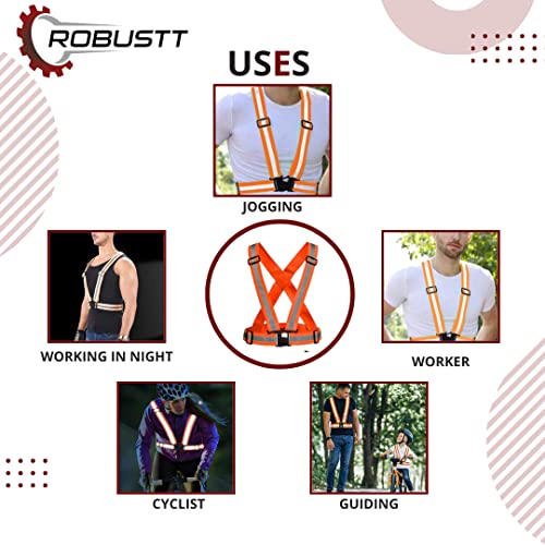 Image of Robustt High Visibility Protective Safety Reflective Vest Belt Jacket, Night Cycling Reflector Strips Cross Belt Stripes Adjustable Vest Safety Jacket