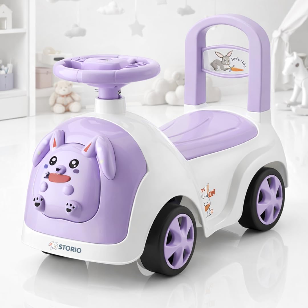 Storio Rabbit Baby Ride-On Car Toy with Light and Music | Push Car for Kids with Backrest & Steering, Blue Color, 1–3 Years-image-19