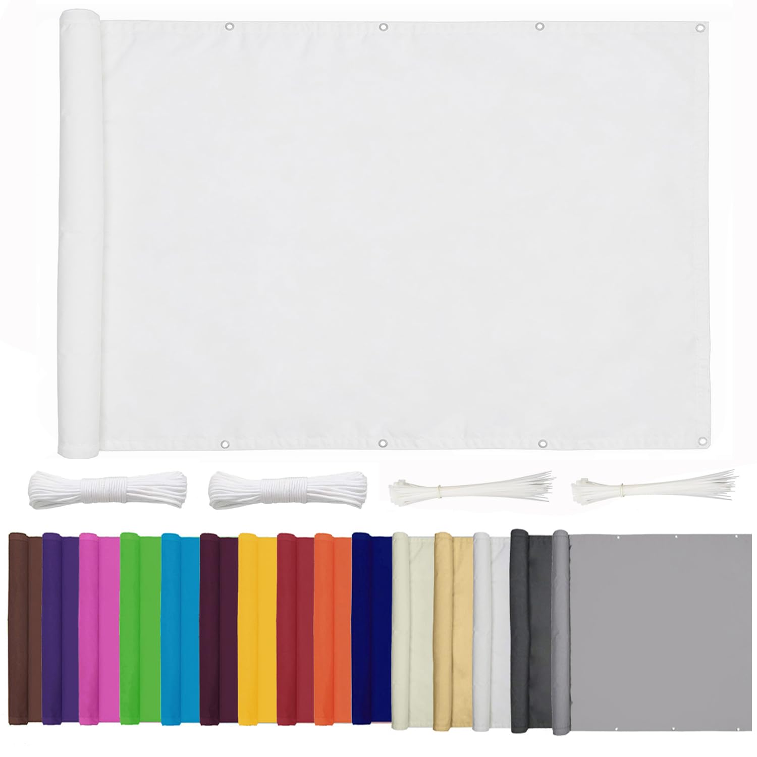 ZHhan Balcony Privacy Screen for Backyard Deck Patio Balcony Fence Porch Sun Shade PVC UV Protection Sun Wind 8 Days Delivered 15 Colors 352 Sizes 420D White
