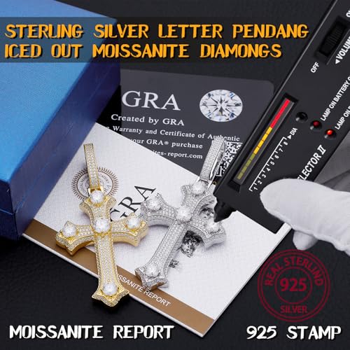Moissanite Cross Necklace for Men,D Color Iceout Diamond Crucifix Pendant,S925 Silver Lab Diamond Hiphop Pendant Christian Jewelry for Hiphop Men Rapper3