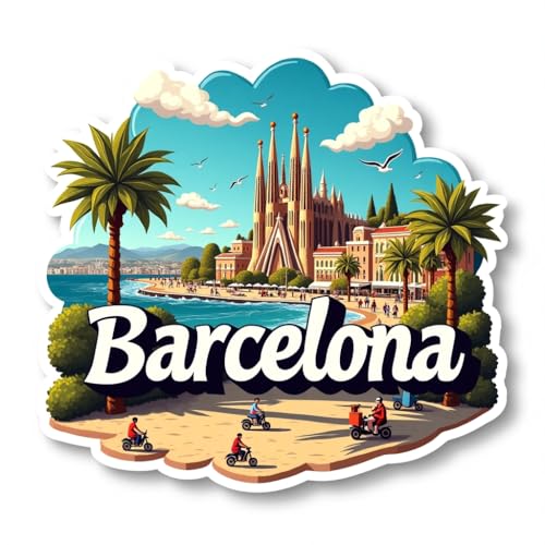 Image of Naxon Barcelona Theme Souvenir Wooden Fridge Magnet | Sagrada Familia, Beach & City Landmark Design 3x3 Inch Refrigerator Magnet for Kitchen & Home Decor | Travel Gift from Barcelona | Pack of 1