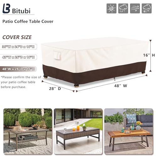 Image of Bitubi Waterproof Patio Coffee Table Cover, Rectangular Outdoor Small Side Table Cover - Fits up to 48L x 28W x 16H inches, Brown