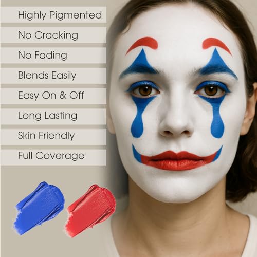 Image of BADCOLOR 3PCS Red Blue Face Body Paint Stick Makeup for Harley /Joker SFX Cosplay & Dress Up, Red Liquid Eyeliner Stamp Pen for Clown Costume Cosplay