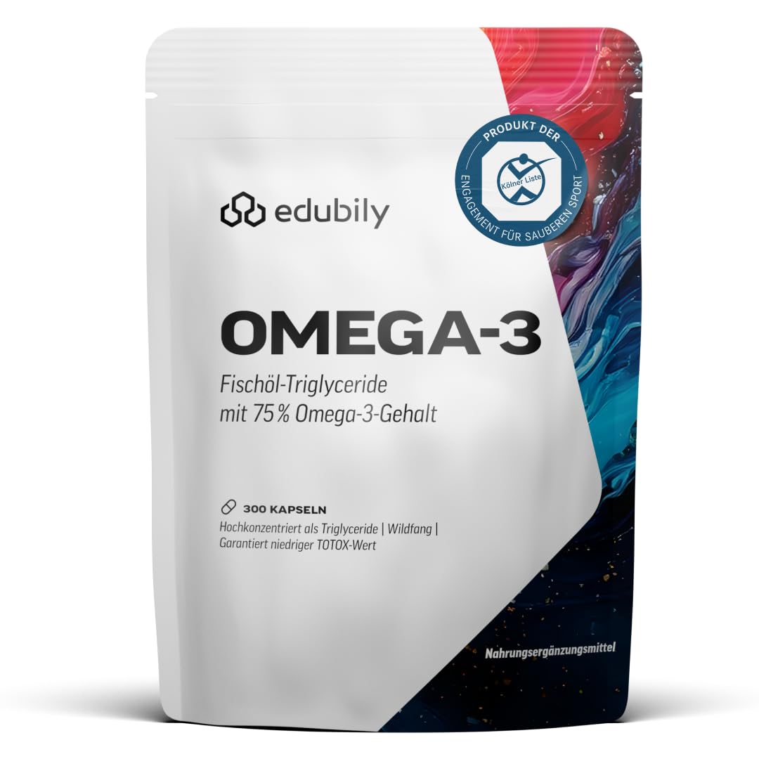 edubily® Omega-3 Fischölkapseln - 70% Omega 3-Gehalt - EPA DHA Kapseln in pharmazeutischer Qualität aus nachhaltigem Wildfang (300 Kapseln)