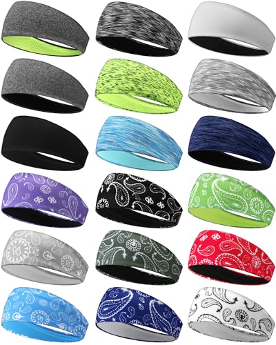 Image of Suhine 18 Pcs Sport Sweatbands Headbands for Men Women Running Workout Headbands Nonslip Sweat Absorbing Sweatband Stretchy Unisex Bandana for Tennis Baseball Football Cycling Yoga