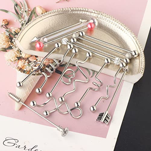 Tianci Fbyjs 16Pcs 14G Stainless Steel Industrial Barbell Earring Cartilage Body Piercing Jewelry 38Mm 1&1/2 Inch Industrial Piercing Bar #TOP1