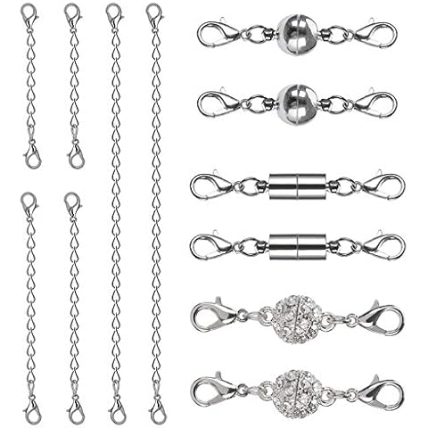 MengH-SHOP Magnetische Schmuckverschlüsse und Verlängerung Kette Magnetverschlüsse und Halskette Extender Karabinerverschluss für Armband, Halskette, Schmuck, Schmuckherstellung 12 Stück (Silber) Cover