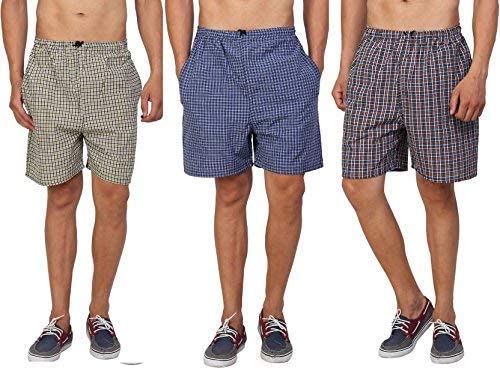 GenericFRAXIER Men's Cotton Checkered Printed Boxers, Shorts, Multicolor Pack-of -3