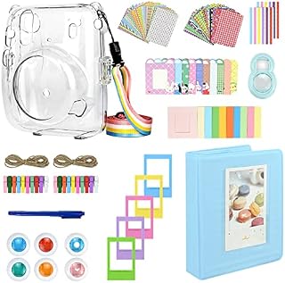 Instant Cameras Camera Accessories Compatible with Instax Mini 8/8+/9 Instant Camera, with Transparent Camera Bag/Blue Album/Colourful Filter/Frame Sticker/Film Frame/Close-Up Lens/Corner Sticker/Pen