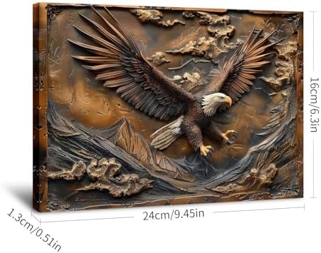 Embossed Eagle Over Mountains Framed Canvas Wall Art Ready To Hang Prints For Home Decoration, Idea Gift For Living Room & Bedroom, Office, Festival Party - 1