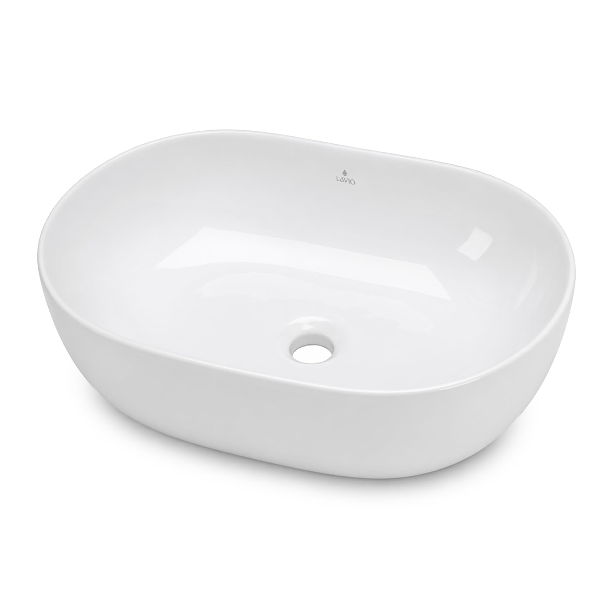 AKORD Lavabo sobre Encimera Oval Elipse, Lavamanos de Cerámica para Baño, sin Orificio de Grifo, 49 x 34,5 x 13,5 cm, Blanco brillante