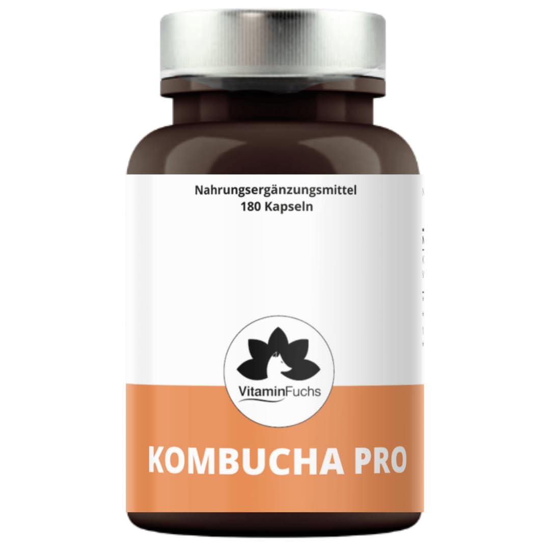 Kombucha Kapseln mit Vitamin E - 3 Monatsversorung mit 180 Kapseln - Kombucha Pilz - Premium Vitamin E Kapseln mit Kombucha-Extrakt von VitaminFuchs