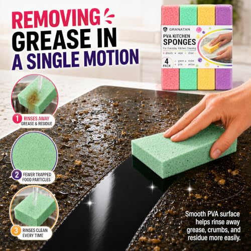 Image of PVA Household Cleaning Sponges, 4 Pack, 4 Colors