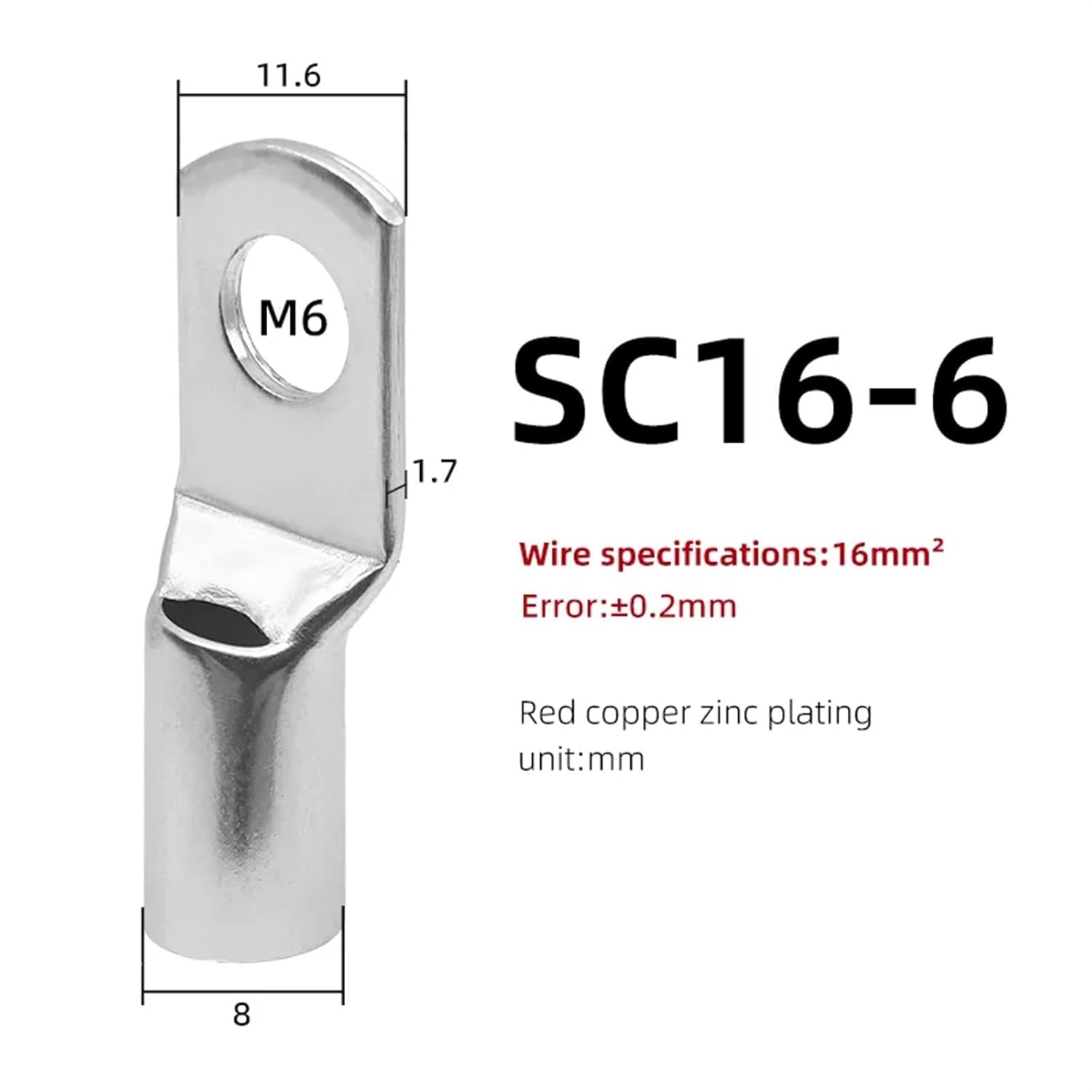 LVTFCO 10PCS SC Type Wire Lug Terminal SC16 SC25 SC35 16-35 Mm² Cable Lug Wire Connector Electrical Lug 6-2AWG (Color : SC16-6, Size : 50PCS)