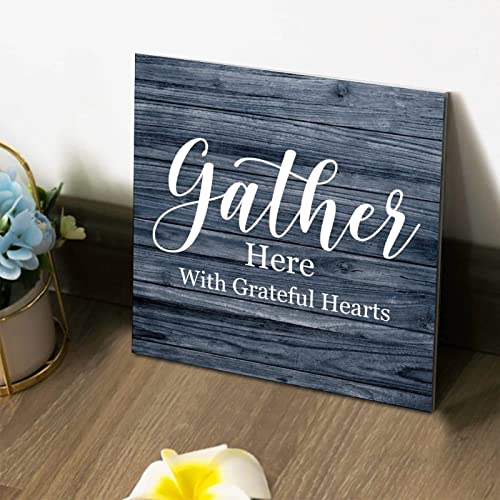 Tollyee Wooden Signs With Saying Gather Here With Grateful Hearts Wood Plaque Wall Hanging Sign Encouragement Gifts Quote Wood Sign For Home Cabin Front Door Outdoor Decoration 8X8In #TOP2