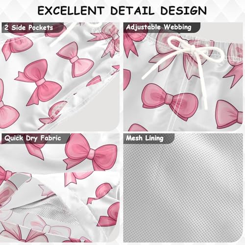 Pigsaly Boys Swim Trunks Hand Draw Coquette Pink Bow Boys Board Shorts Swimsuit Swimwear Summer Bathing Suit 2T3