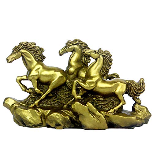 Brasstar Brass Feng Shui Three Galloping Horses Statue 5.9”(L) Home Table Decor Sculpture Wealth Career Luck Decorative Figurine Business Gift Collection Ptzy006 #TOP3