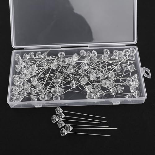 100Pcs Épingles Droites Pins Épingle à Tete de Diamant Cristal Goupilles de Corsage Aiguille en Acier Inoxydable 5.3cm, Broches de Bouquet de Mariage, Convient pour Corsage de Mariage, Bouquet