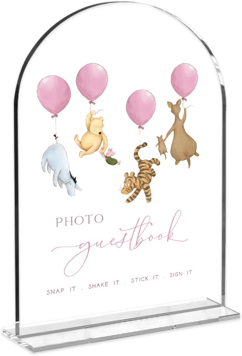 Cute Bear Baby Shower Sign Decor Pink Arch Acrylic decorativesignage0481