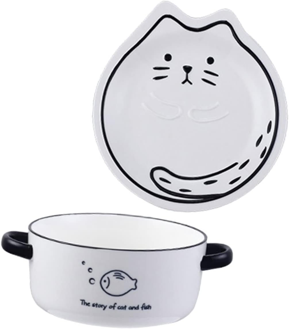 1Set Cute Ceramic Ramen Bowl for Daily Use Capacity Noodle Bowl for Soup Instant Noodles and Rice Microwave and Dishwasher Safe for Home Dorm Use
