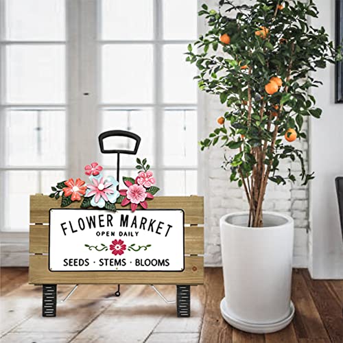 Pupan Welcome Sign Metal Flower Wooden Table Centerpieces Decoration Vintage Farmhouse Rustic Wooden Block Multicolor Free Standing Home Decorative Tabletop Shelf Fire Place Office Decor 14''Lx2''Wx5''H #TOP3