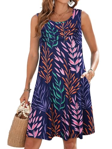 Image of CHICGAL Womens Summer Dresses Casual Loose Pleated Front Tshirt Sleeveless Tank Sundresses with Pockets 2026