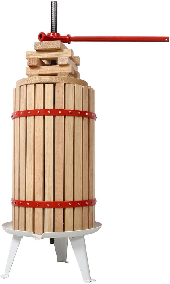 7.9 Gallon Fruit Wine Press, Heavy Duty Solid Wood & Steel Manual Juicer, Large Capacity Apple Grape Cider Crusher, Hand Press for Wine Making, Juice Extraction, Home & Bar Use