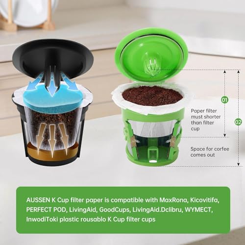 Image of Aussen Disposable Coffee Paper Filters Replacement Kerig Filter Fit All Keurig Single Serve Filter Brands Compatible with Reusable Single Serve Pods Keurig Coffee Maker 300 Count