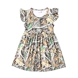 Yuromoon Toddler Girls Dress Fall Leaves Camouflage Printed Dresses Ruffle Bottom Flutter Sleeve Summer Apparel 7-8Y