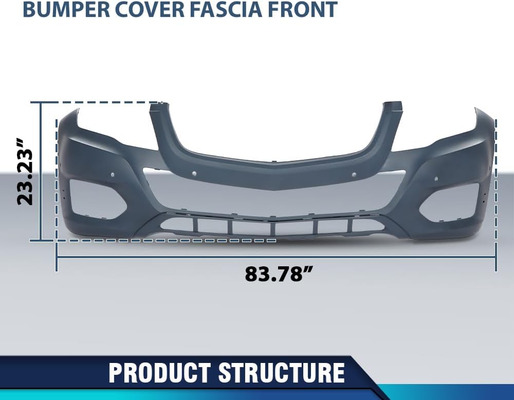 PIT66 Front Bumper Cover Fascia Compatible with Benz GLK250 Bluetec 4Matic/GLK350 (submodel: 4Matic, Base) 2013-2015, Fit for Models Without AMG Styling Package 2048802049, MB1000402 Black