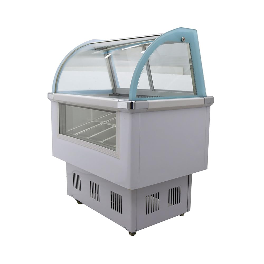 EQCOTWEA Commercial Ice Cream Dipping Cabinet Display Case Gelato Display Freezer 10 Large Displayed Pans with LED Light Catering 220V 136L